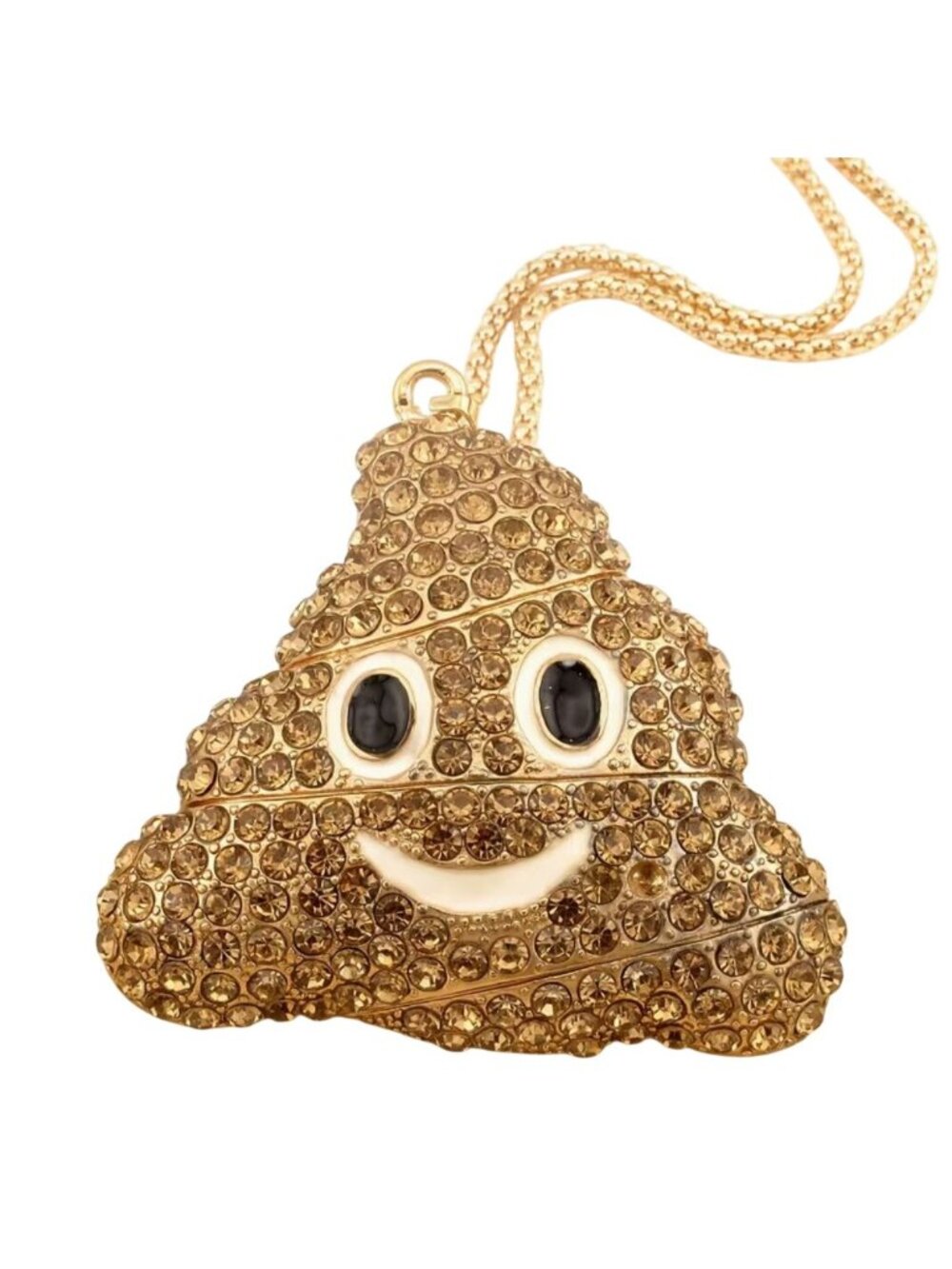 Brown Crystal Poop Emoji Pendant Necklace Gold-Tone Chain